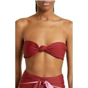 Veronica Beard Gilly Tie-front Bandeau Bikini Top In Brick Size L